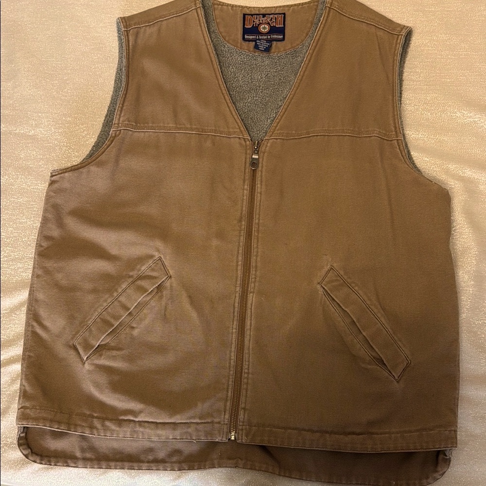 Duluth Trading Co Tan Vest with Zip Closure and Soft Sherpa Lining
